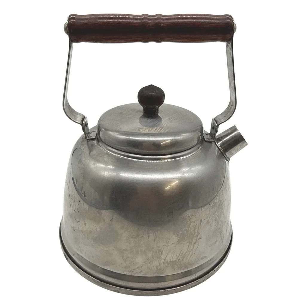 VTG Farberware 752 Stainless Steel Tea Kettle 1.5 Qt Wood Handle‎ handle Crack